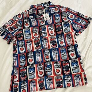 Party Pants Men's Red and Blue Graphic Button Down Shirt Size Large New with Tag